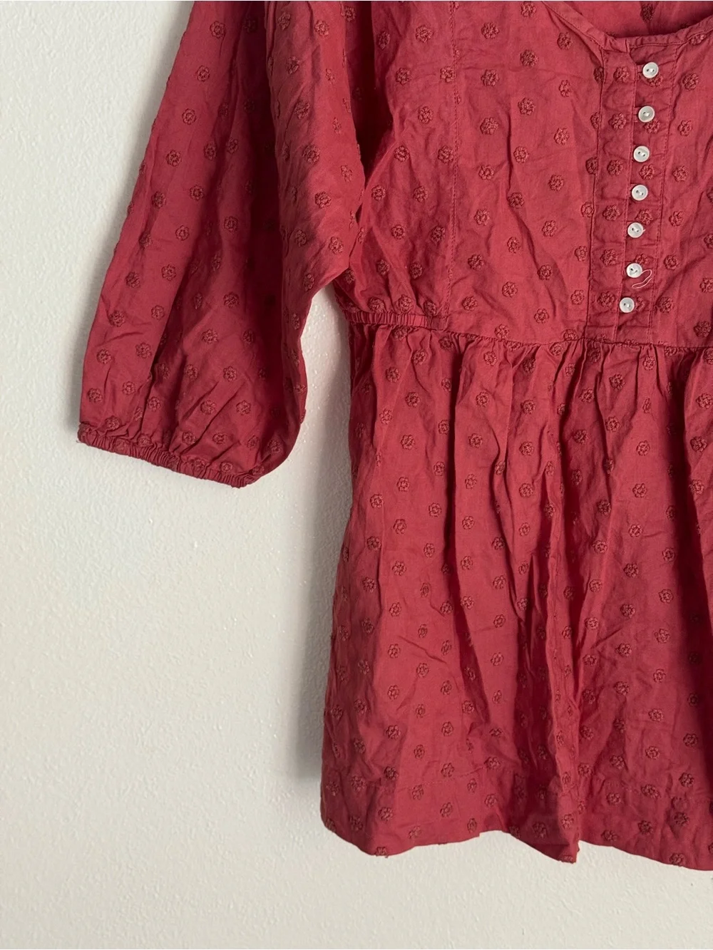 Banana Republic Pink Swiss Dot Peasant Blouse Medium Boho Cottagecore Cotton Top